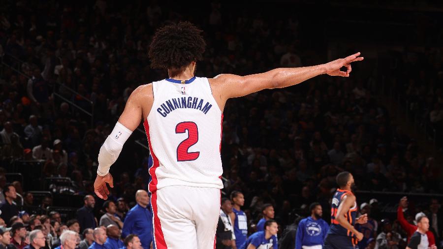 Cade Cunningham foi o cestinha dos Pistons na vitória sobre os Knicks, com 33 pontos - Nathaniel S. Butler/NBAE via Getty Images