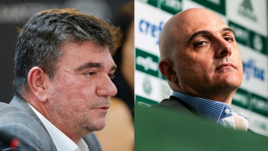 Andrés Sanchez e Maurício Galiotte, presidentes de Corinthians e Palmeiras, respectivamente - Daniel Vorley/AGIF e Ale Cabral/AGIF