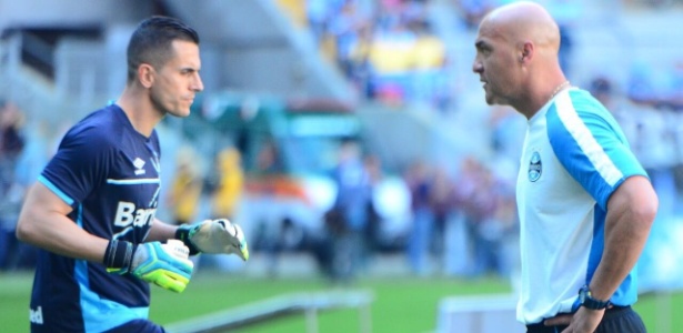 Marcelo Grohe (e) com o preparador Rogério Godoy em atividade do Grêmio - Divulgação/Txt Sports