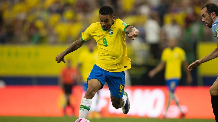 Gabriel Jesus durante partida da seleção brasileira contra o Uruguai - Lucas Figueiredo/CBF
