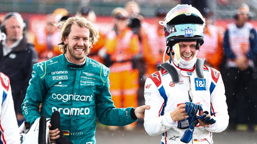 Sebastian Vettel e Mick Schumacher: primeiros pontos do filho de Michael vieram em Silverstone - Divulgação/Haas