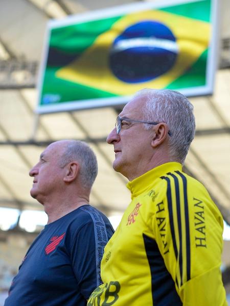 Dorival Jr e Felipão em jogo entre Flamengo e Athletico pelo Brasileirão - Foto: Marcelo Cortes/Flamengo