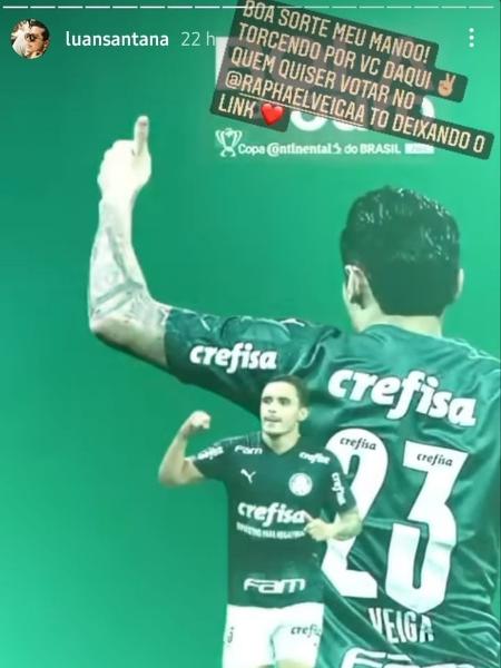 Luan Santana faz campanha para Raphael Veiga ser eleito melhor da Copa do Brasil - Reprodução/Instagram