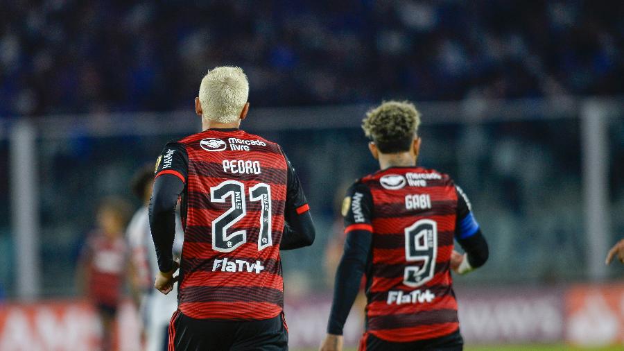Pedro e Gabigol durante jogo do Flamengo diante do Talleres-ARG, pela Libertadores - Marcelo Cortes / Flamengo