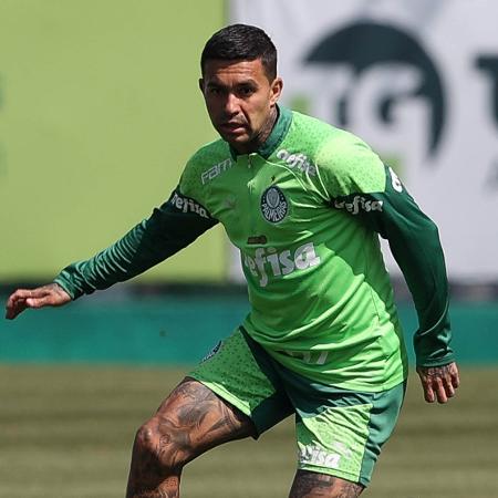 Dudu, do Palmeiras, em treino na Academia de Futebol antes de jogo contra o Athletico