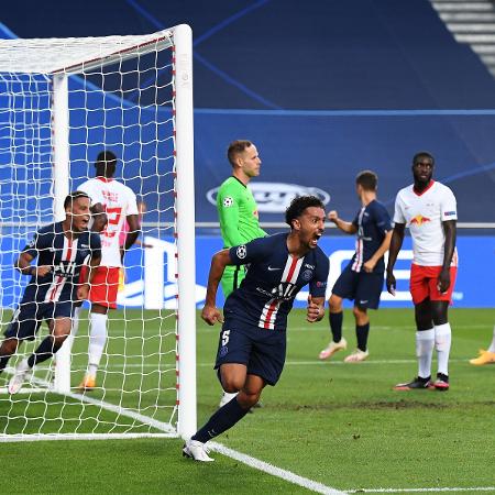 Marquinhos comemora gol marcado pelo PSG contra o RB Leipzig na semifinal da Liga dos Campeões - David Ramos/Getty Images