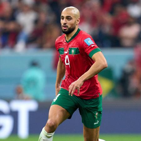 Sofyan Amrabat, meio-campista de Marrocos, durante a partida contra a França, pela semifinal da Copa do Qatar - Divulgação/Copa do Mundo da Fifa