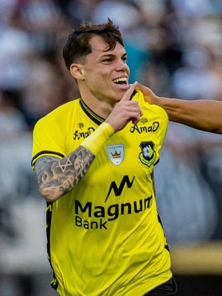 Chrystian Barletta, atacante do São Bernardo, comemora gol sobre o Santos - RAFAEL ASSUNçãO/AGÊNCIA O DIA/AGÊNCIA O DIA/ESTADÃO CONTEÚDO