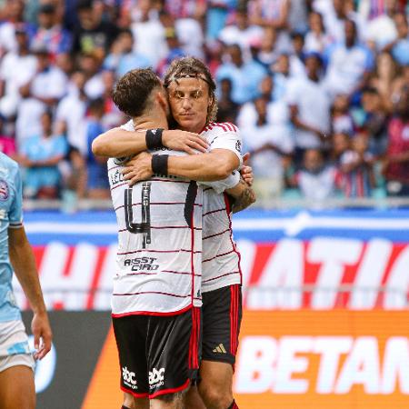 David Luiz fez um dos gols do Flamengo na vitória por 3 a 2 sobre o Bahia. Foi o primeiro dele pelo Rubro-Negro - Renan Oliveira/Renan Oliveira/AGIF