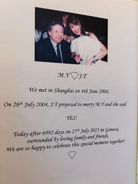 Convite do casamento de Jean Todt e Michelle Yeoh