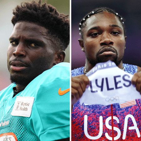 Tyreek Hill, jogador da NFL, e Noah Lyles, campeão olímpico dos 100m rasos