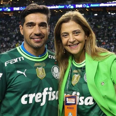 Abel Ferreira e Leila Pereira durante a comemoração do Campeonato Paulista de 2023 - Cesar Greco/Palmeiras