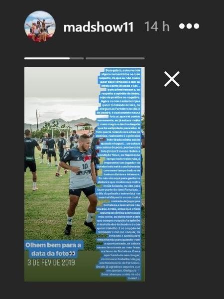 Madson usa redes sociais para se defender sobre críticas relacionadas ao seu peso - Reprodução/Instagram - Reprodução/Instagram