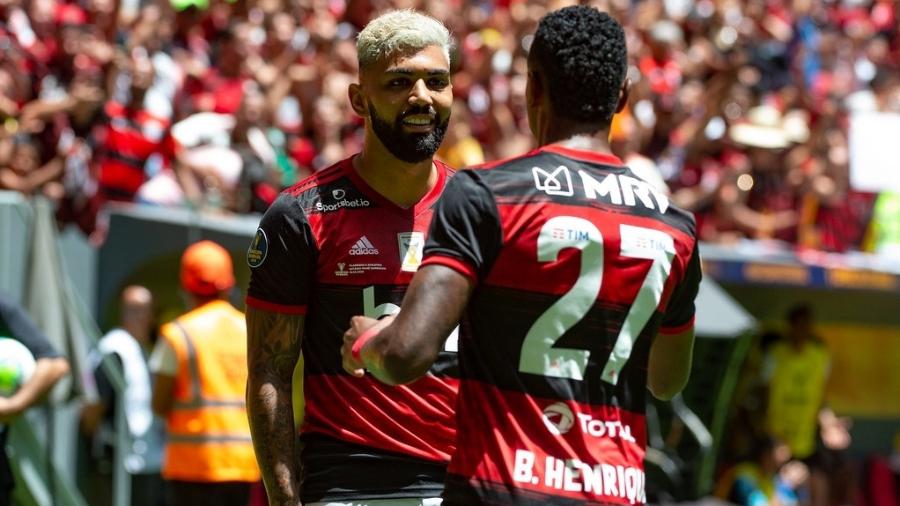 Flamengo de Gabigol (de frente) e Bruno Henrique (27) decide a Recopa Sul-Americana nos dias 19 e 26 de fevereiro - Alexandre Vidal/Flamengo