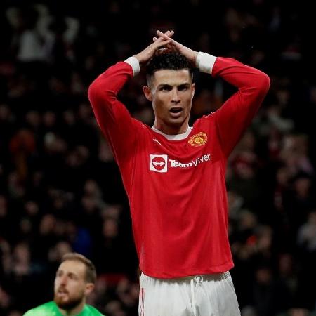 Cristiano Ronaldo lamenta chance perdida durante a partida entre Manchester United e Atlético de Madri, pela Liga dos Campeões - David Bustamante/Getty - David Bustamante/Getty