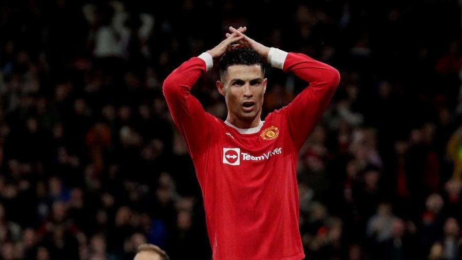 Cristiano Ronaldo lamenta chance perdida durante a partida entre Manchester United e Atlético de Madri, pela Liga dos Campeões - David Bustamante/Getty