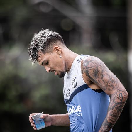 Marcos Leonardo durante treino no Santos