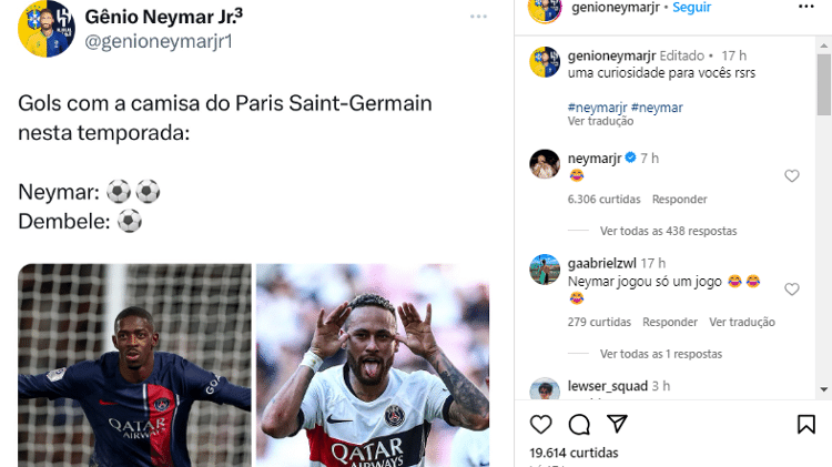 Neymar ri de comparação com Dembélé