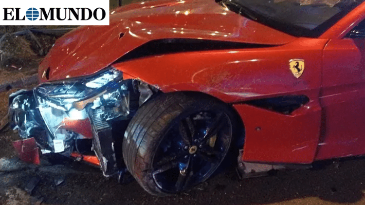 Dianteira de Ferrari de jogador brasileira é destruída após esposa colidir em cerca