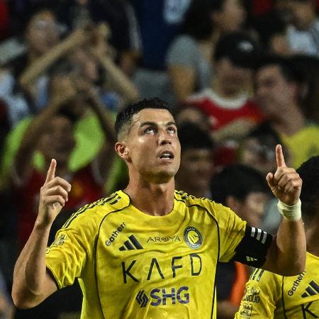 Cristiano Ronaldo comemora gol na final da Supercopa saudita Cristiano Ronaldo comemora gol na final da Supercopa saudita