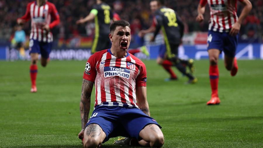 Gimenez comemora o primeiro gol do Atlético de Madri sobre a Juventus - Sergio Perez/Reuters