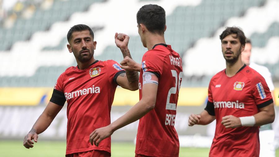 Kai Havertz celebra gol do Leverkusen contra o M"Gladbach no Alemão - Ina Fassbender/Pool via Getty Images