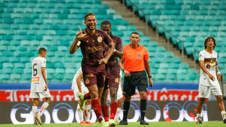 Marco Antônio comemora gol do Bahia contra Globo pela Copa do Nordeste - SAN JR/ESTADÃO CONTEÚDO