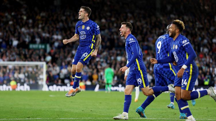 Pulisic comemora gol marcado pelo Chelsea na partida contra o Leeds, válido pelo Campeonato Inglês - Lee Smith/Reuters - Lee Smith/Reuters