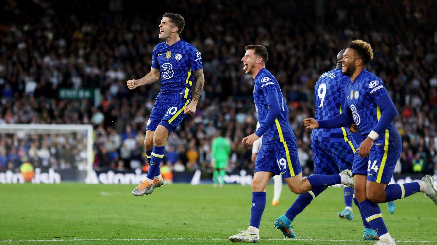 Pulisic celebra gol marcado pelo Chelsea na partida contra o Leeds, válida pelo Campeonato Inglês - Lee Smith/Reuters
