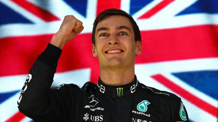 George Russell (Mercedes) sur le podium du GP de Formule 1 de São Paulo - Bryn Lennon - Formule 1/Formule 1 via Getty Images - Bryn Lennon - Formule 1/Formule 1 via Getty Images