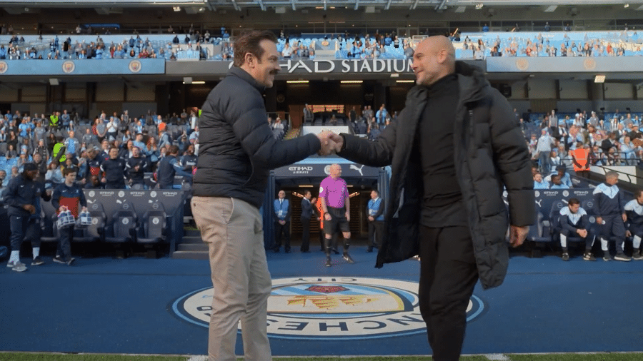Pep Guardiola em participação especial na série Ted Lasso - Reprodução/Apple TV