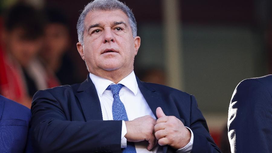 Joan Laporta, presidente do Barcelona, durante partida do Campeonato Espanhol - Soccrates Images/Getty Images