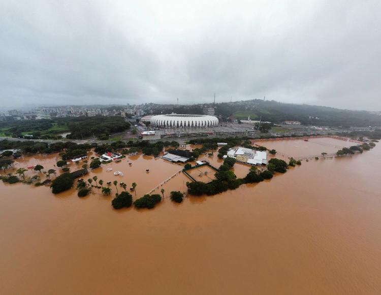 CT do Internacional fica alagado após enchente em Porto Alegre (RS)