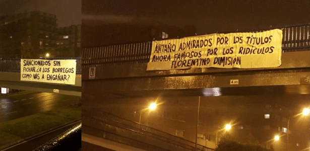 Cartazes contra Florentino Pérez foram vistos na madrugada de Madri - Reprodução