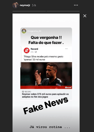 Neymar e T. Silva reclamam de notícia - reprodução/Instagram