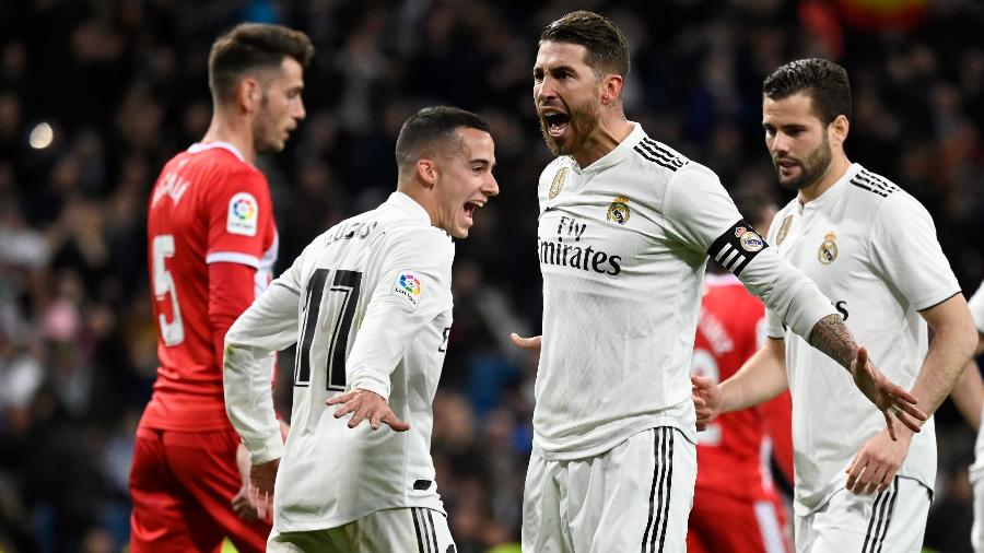 Sergio Ramos comemora gol do Real Madrid contra o Girona - JAVIER SORIANO / AFP