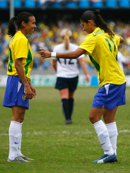 Marta e Cristiane na decisão do futebol feminino no Pan Rio 2007 - Joel Auerbach/Getty Images