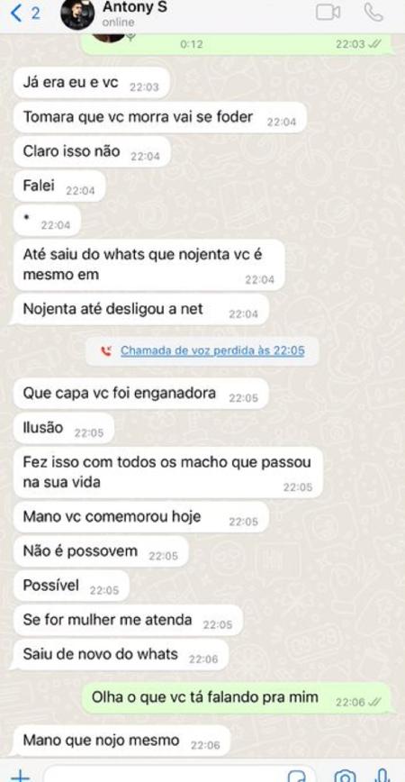 Troca de mensagens entre Gabriela e Antony