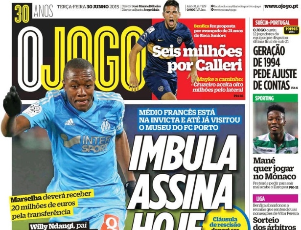 Jornal O Jogo, de Portugal, revela acordo de Cruzeiro com o Benfica por venda de Mayke - Reprodução / O Jogo