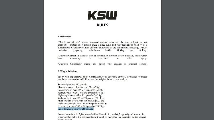 Regras KSW - Reprodução - Reprodução