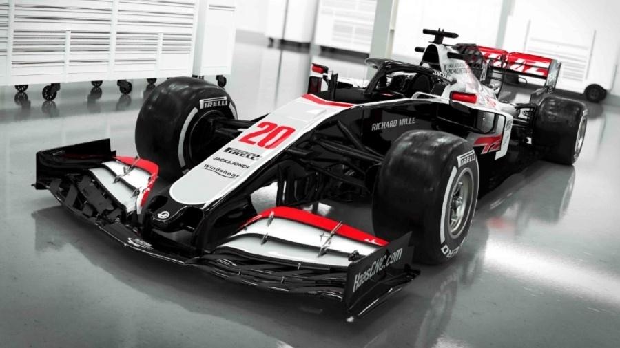 Esta é a versão virtual do modelo que será utilizado pela Haas neste ano. Carro só será apresentado semana que vem - Reprodução/HaasF1Team.com