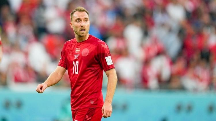 Eriksen em ação pela Dinamarca durante partida contra a Tunísia pela Copa do Mundo - Ulrik Pedersen/DeFodi Images via Getty Images - Ulrik Pedersen/DeFodi Images via Getty Images