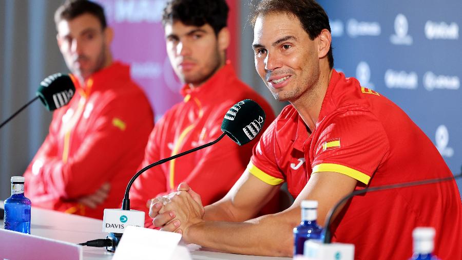 Rafael Nadal em coletiva antes da fase final da Copa Davis de 2024, em Málaga