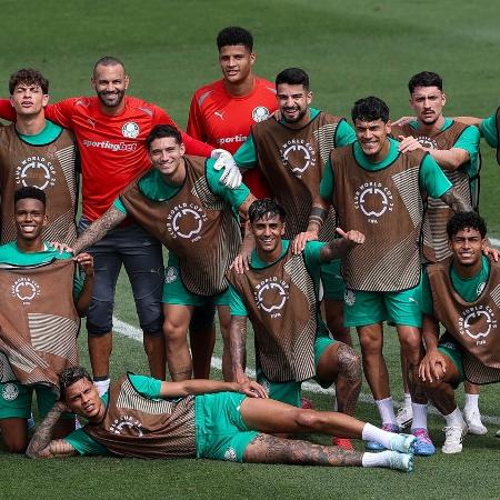 Jogadores do Palmeiras posam para a foto no último treino do time antes da estreia no Super Mundial Jogadores do Palmeiras posam para a foto no último treino do time antes da estreia no Super Mundial