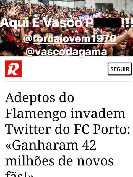 Fernando Madureira, o Macaco, líder de uma organizada do Porto, não gostou de manifestação de apoio de torcedores do Flamengo - @macacolidersd/Instagram