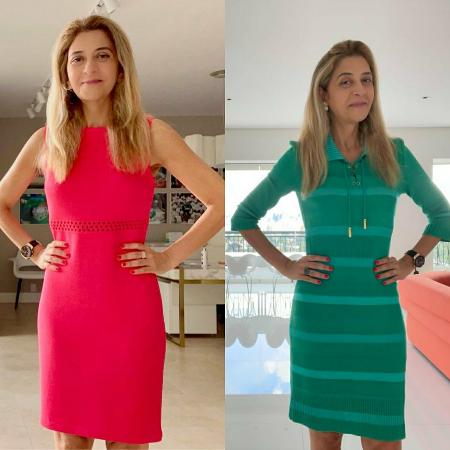 Leila Pereira é obrigada a trocar de roupa após foto com vestido rosa - Montagem com fotos reprodução/Instagram
