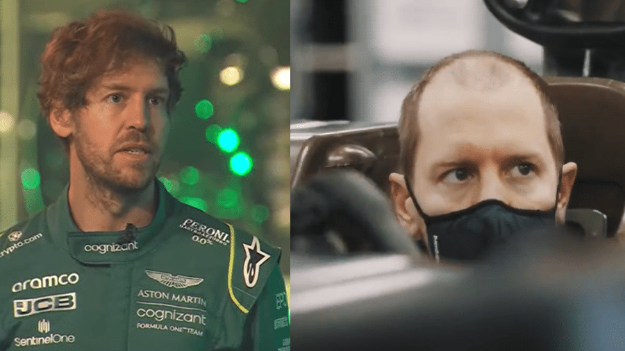 Comparação de cabelo de Vettel em 2022 e 2021 - Montagem/UOL Esporte