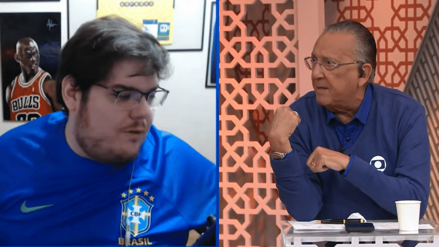 Casimiro e Galvão Bueno apresentaram transmissões da convocação de Tite para a Copa de 2022 - Reprodução/Twitch do Casimiro e Reprodução/TV Globo