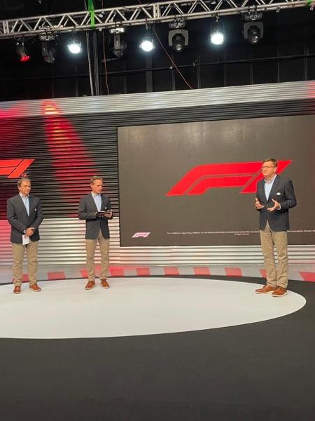 Reginaldo Leme, Felipe Giaffone e Sergio Mauricio durante transmissão da F1 na Band