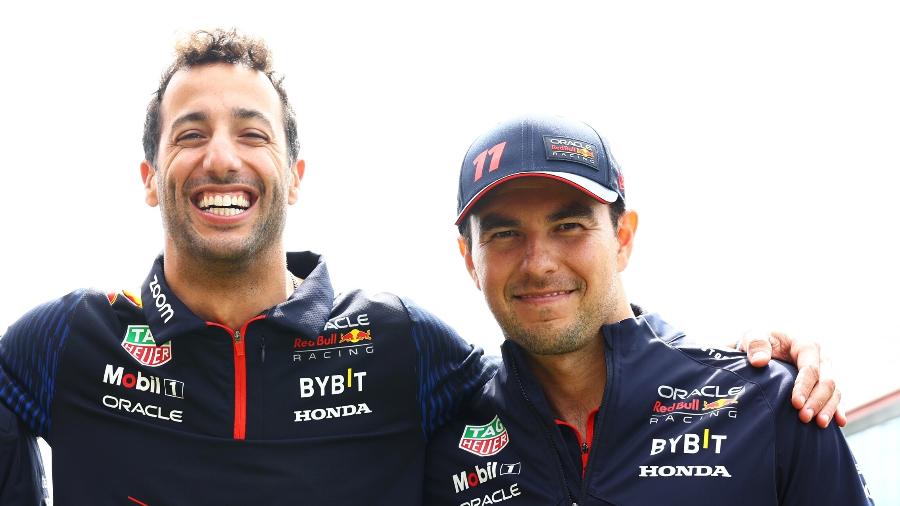 Daniel Ricciardo e Sergio Pérez antes do GP da Inglaterra